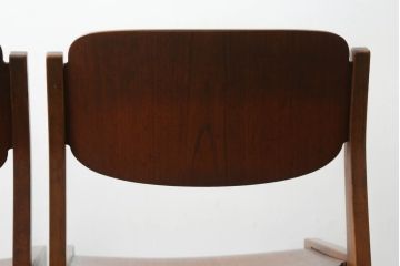 ジャパンビンテージ　チーク材　シンプルなデザインとシックな色合いが魅力的なチェア2脚セット(板座チェア、ダイニングチェア、椅子、ヴィンテージ)(R-071021)