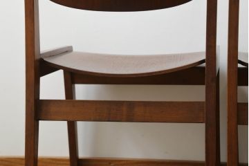 ジャパンビンテージ　チーク材　シンプルなデザインとシックな色合いが魅力的なチェア2脚セット(板座チェア、ダイニングチェア、椅子、ヴィンテージ)(R-071021)