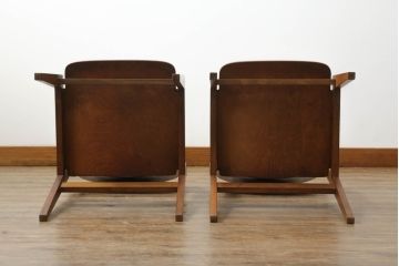 ジャパンビンテージ　チーク材　シンプルなデザインとシックな色合いが魅力的なチェア2脚セット(板座チェア、ダイニングチェア、椅子、ヴィンテージ)(R-071021)