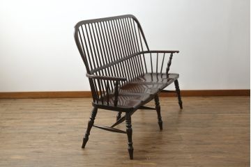 中古　美品　松本民芸家具　♯513型長ウインザーチェア　クラシカルな佇まいのウィンザーベンチ(長椅子、3人掛けベンチ、ウィンザーチェア)(定価約39万円)(R-071036)