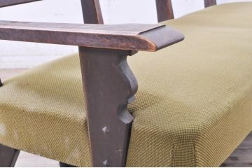 中古　神戸洋家具　永田良介商店　タツ型の彫刻が存在感を放つ3人掛けソファ(三人掛け、3Pソファ)(R-071037)