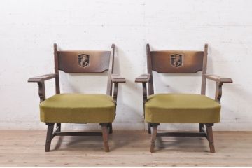 中古　神戸洋家具　永田良介商店　大正ロマンインテリアにおすすめなアームチェア2脚セット(1人掛け、シングルソファ、一人掛け、1Pソファ、椅子、いす)(R-071038)