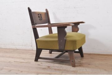中古　神戸洋家具　永田良介商店　大正ロマンインテリアにおすすめなアームチェア2脚セット(1人掛け、シングルソファ、一人掛け、1Pソファ、椅子、いす)(R-071038)