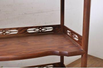 和製ビンテージ　最高級　美品!!　肥松無垢材　温かみのある色合いと美しい木目が魅力の飾り棚(違い棚、茶棚、収納棚、戸棚、ヴィンテージ)(定価約150万円)(R-071040)