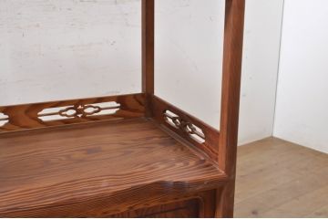 和製ビンテージ　最高級　美品!!　肥松無垢材　温かみのある色合いと美しい木目が魅力の飾り棚(違い棚、茶棚、収納棚、戸棚、ヴィンテージ)(定価約150万円)(R-071040)