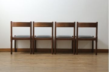 デンマークビンテージ　チーク材　本革調(合成皮革)　あたたかみのある雰囲気が魅力のダイニングチェア4脚セット(椅子、イス、ヴィンテージ、北欧)(R-071043)です