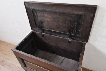 イギリスアンティーク　希少　1780年代　歴史的価値のあるオーク材コファ(ブランケットボックス、コファー、ベンチチェスト、収納箱、英国)(R-071053)