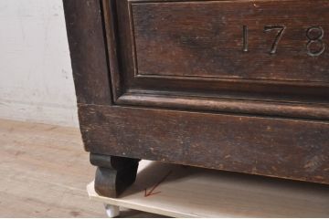 イギリスアンティーク　希少　1780年代　歴史的価値のあるオーク材コファ(ブランケットボックス、コファー、ベンチチェスト、収納箱、英国)(R-071053)