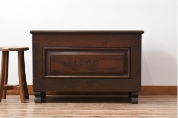 イギリスアンティーク　希少　1780年代　歴史的価値のあるオーク材コファ(ブランケットボックス、コファー、ベンチチェスト、収納箱、英国)(R-071053)