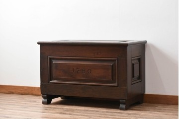 イギリスアンティーク　希少　1780年代　歴史的価値のあるオーク材コファ(ブランケットボックス、コファー、ベンチチェスト、収納箱、英国)(R-071053)