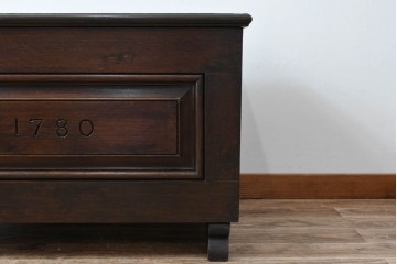 イギリスアンティーク　希少　1780年代　歴史的価値のあるオーク材コファ(ブランケットボックス、コファー、ベンチチェスト、収納箱、英国)(R-071053)