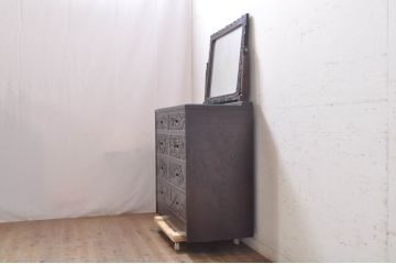 中古　軽井沢彫り　咲き誇る桜の彫刻が美しいドレッシングチェスト(ドレッサー、鏡台、引き出し、化粧台、サイドチェスト)(R-071057)