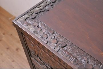 中古　軽井沢彫り　咲き誇る桜の彫刻が美しいドレッシングチェスト(ドレッサー、鏡台、引き出し、化粧台、サイドチェスト)(R-071057)