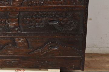 中古　軽井沢彫り　咲き誇る桜の彫刻が美しいドレッシングチェスト(ドレッサー、鏡台、引き出し、化粧台、サイドチェスト)(R-071057)