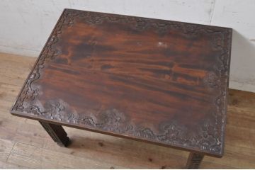中古　美品　軽井沢彫り　華やかな桜の彫刻が美しいローテーブル(コーヒーテーブル、カフェテーブル、サイドテーブル、座卓)(R-071061)