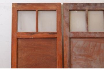 アンティーク建具　大正ロマン 鏡板　欅(ケヤキ)材　古い洋館の親子ドア1対2枚セット (両開きドア、木製扉、玄関ドア)(R-071105)
