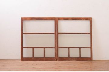 アンティーク建具　レトロな空間作りにおすすめなガラス窓2枚セット(引き戸、ガラス戸)(R-071106)