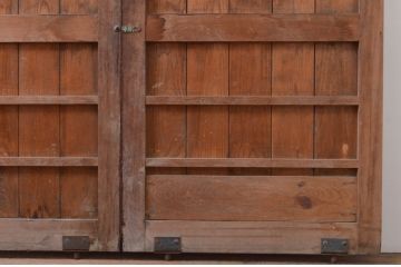 アンティーク建具　ヒノキ材　味わい深い風合いの立派な吊り戸2枚セット(板戸、玄関戸、引き戸、木製扉、蔵戸)(R-071110)