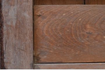 アンティーク建具　ヒノキ材　味わい深い風合いの立派な吊り戸2枚セット(板戸、玄関戸、引き戸、木製扉、蔵戸)(R-071110)