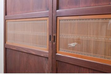 アンティーク建具　落ち着いた和の空間を演出する組子入り幅広のガラス帯戸2枚セット(引き戸、板戸)(R-071112)
