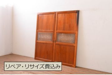 アンティーク建具　落ち着いた和の空間を演出する組子入りガラス帯戸2枚セット(引き戸、板戸)(R-071115)