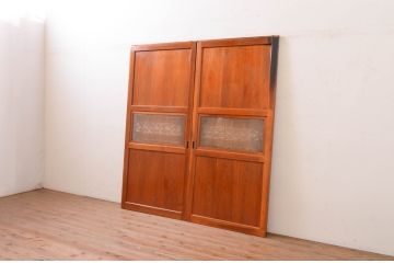アンティーク建具　落ち着いた和の空間を演出する組子入りガラス帯戸2枚セット(引き戸、板戸)(R-071115)