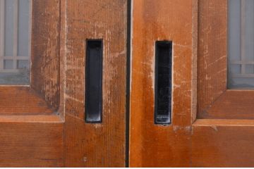 アンティーク建具　落ち着いた和の空間を演出する組子入りガラス帯戸2枚セット(引き戸、板戸)(R-071116)