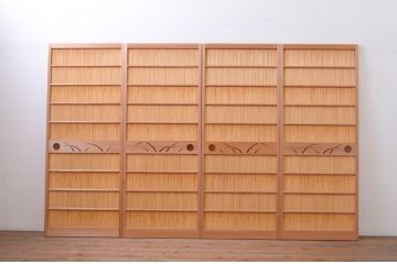 中古　美品　透かし彫りが入った夏の風情漂う夏戸4枚セット(建具、簾戸、御簾戸、簀戸、葭戸、夏障子、引き戸、すど)(R-071117)