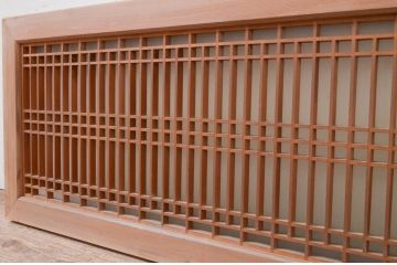 アンティーク建具　片面ガラス　和の雰囲気溢れる格子欄間1枚(明り取り、明かり取り)(R-071124)