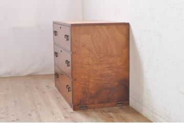 和製アンティーク　最高級!!　指物工芸家具　漆塗り　総楠(クス)材　前面玉杢　内部楠材　黒柿縁がアクセントの時代箪笥(チェスト、和タンス、着物箪笥、衣装箪笥、収納箪笥)(R-071131)