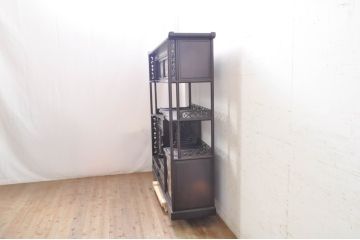 和製ビンテージ　花梨(カリン)材　螺鈿(ラデン)　象嵌入り　品のある佇まいが美しい大振りな飾り棚(茶棚、収納棚、戸棚、違い棚、唐木、ヴィンテージ)(R-071133)