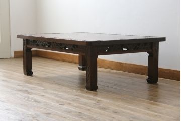 中古　美品　軽井沢彫り　桜の彫りが華やかな座卓(ローテーブル、センターテーブル、リビングテーブル)(R-071138)