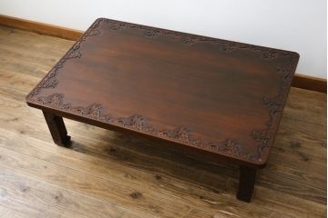 中古　美品　軽井沢彫り　桜の彫りが華やかな座卓(ローテーブル、センターテーブル、リビングテーブル)(R-071138)