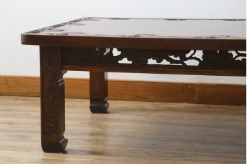 中古　美品　軽井沢彫り　桜の彫りが華やかな座卓(ローテーブル、センターテーブル、リビングテーブル)(R-071138)