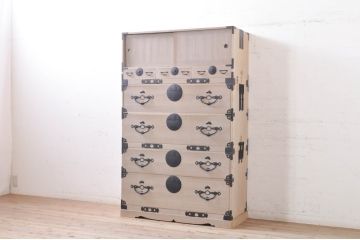 和製アンティーク　特注!!　上手物!!　桐紋金具　上品な佇まいと金具の立派な三段重ね総桐二本松箪笥(重ね箪笥、収納箪笥、衣装箪笥、和タンス、総桐たんす、総桐箪笥、時代箪笥、引き出し)(R-071144)