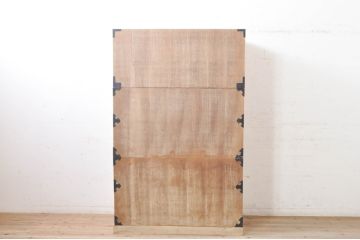 和製アンティーク　特注!!　上手物!!　桐紋金具　上品な佇まいと金具の立派な三段重ね総桐二本松箪笥(重ね箪笥、収納箪笥、衣装箪笥、和タンス、総桐たんす、総桐箪笥、時代箪笥、引き出し)(R-071144)