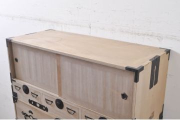 和製アンティーク　特注!!　上手物!!　桐紋金具　上品な佇まいと金具の立派な三段重ね総桐二本松箪笥(重ね箪笥、収納箪笥、衣装箪笥、和タンス、総桐たんす、総桐箪笥、時代箪笥、引き出し)(R-071144)