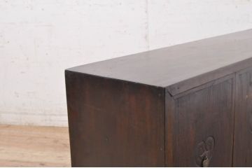 李朝アンティーク　希少!!　朝鮮家具　李朝家具　引き出し前板黒柿材　味わい深い風合いが魅力のローボード(バンダチ、バンダジ、半閉櫃、テレビ台、飾り台、収納棚、サイドボード)(R-071170)