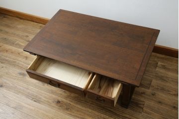 和製アンティーク　栗材と欅(ケヤキ)材の上質な文机(座卓、ローテーブル、センターテーブル、平机、在宅ワーク、在宅用)(R-071174)
