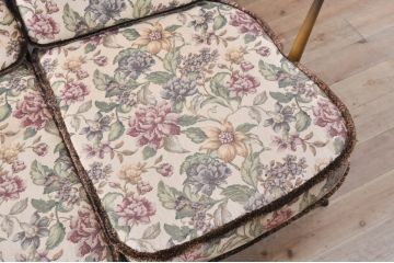 イギリスビンテージ　美品　ERCOL(アーコール)　落ち着いた色味の花柄ファブリックが上品な3人掛けソファ(アームソファ、3Pソファ、三人掛け、英国、北欧、ヴィンテージ)(R-071184)