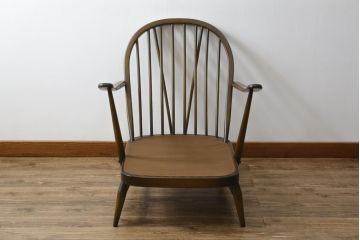 イギリスビンテージ　美品　ERCOL(アーコール)　落ち着いた色味の花柄ファブリックが上品な1人掛けソファ(ラウンジチェア、アームチェア、椅子、1シーターソファ、英国、北欧、ヴィンテージ)(R-071185)