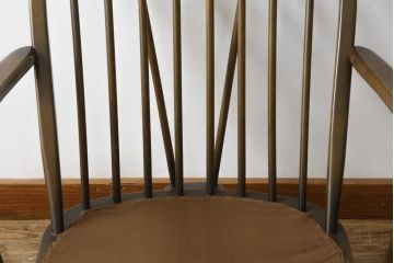 イギリスビンテージ　美品　ERCOL(アーコール)　落ち着いた色味の花柄ファブリックが上品な1人掛けソファ(ラウンジチェア、アームチェア、椅子、1シーターソファ、英国、北欧、ヴィンテージ)(R-071185)