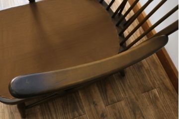 イギリスビンテージ　美品　ERCOL(アーコール)　落ち着いた色味の花柄ファブリックが上品な1人掛けソファ(ラウンジチェア、アームチェア、椅子、1シーターソファ、英国、北欧、ヴィンテージ)(R-071185)