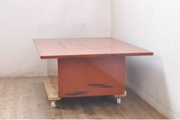 和製ビンテージ　美品　高級品　曙塗り(あけぼのぬり)　朱塗り　深い朱色が和の趣を高める囲炉裏(木製火鉢、座卓、ローテーブル、ヴィンテージ)(定価約50万円)(R-071187)