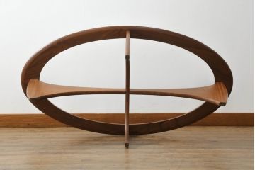 イギリスビンテージ　G-PLAN(ジープラン)　チーク材　ガラストップのおしゃれなコーヒーテーブル(センターテーブル、ローテーブル、オーバルテーブル、英国、北欧、ヴィンテージ)(R-071188)