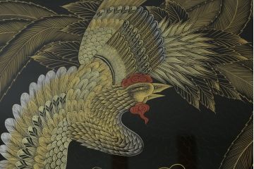 中古　美品　特選輪島塗り　野義商會(商会)　十六代嘉南作　迫力のある鳳凰の意匠が存在感を放つ蒔絵座卓(ローテーブル、センターテーブル、リビングテーブル)(定価推定約150万円)(R-071205)