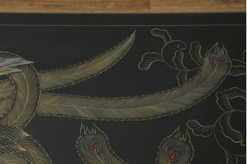 中古　美品　特選輪島塗り　野義商會(商会)　十六代嘉南作　迫力のある鳳凰の意匠が存在感を放つ蒔絵座卓(ローテーブル、センターテーブル、リビングテーブル)(定価推定約150万円)(R-071205)