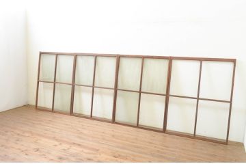 アンティーク建具　レトロな空間作りにおすすめなガラス窓4枚セット(引き戸、ガラス戸)(R-071230)