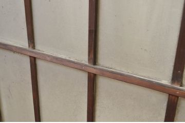 アンティーク建具　ペイント仕上げ限定　レトロな空間作りにおすすめなマス目(升目)格子のペイントガラス窓4枚セット(引き戸、ガラス戸)(R-071231)