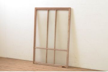 アンティーク建具　銀モールガラス入り!　温かみのある雰囲気が魅力のガラス窓1枚(ガラス戸、引き戸)(R-071237)